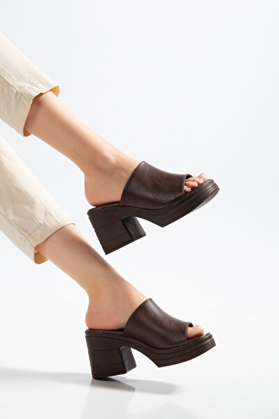 BAHRİNA Women's Bitter Brown Trendy Heeled Stylish Platform Slippers