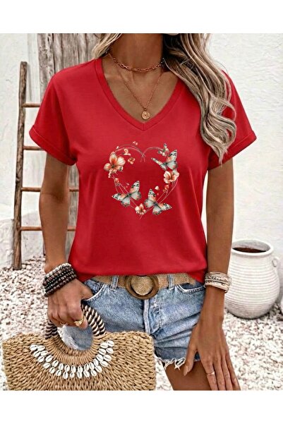 FUFLUNS ΓΥΝΑΙΚΕΙΟ OVERSIZE T-SHIRT ΜΕ ΣΤΑΜΠΑ ΚΑΡΔΙΑ ΑΠΟ ΠΕΤΑΛΟΥΔΕΣ ΚΑΙ ΛΑΜΒΑΝ...