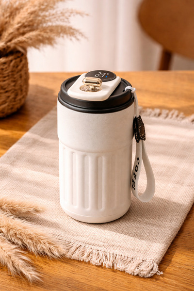 Fidanx Stainless Steel Heat Insulated Thermos Coffee Cup with Digital Tempera...