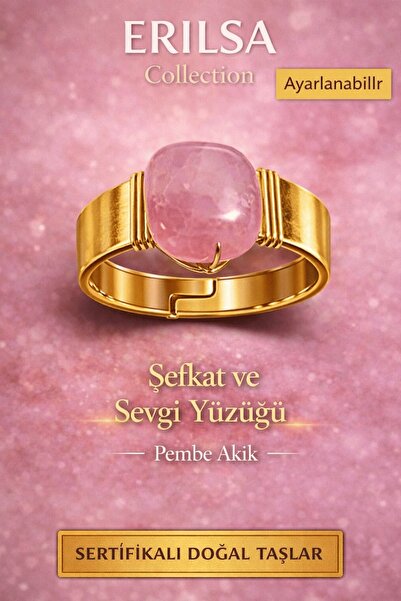 Erilsa خاتم من حجر العقيق الوردي الشفاف الطبيعي المعتمد - قابل للتعديل يعبر ع...