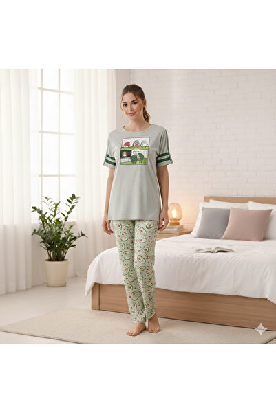 lindros Γυναικείες πιτζάμες, με κοντά μανίκια και μακρύ βαμβακερό παντελόνι, ...