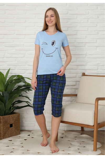 BOYRAZ Οικογενειακές πυτζάμες για γυναίκες, βαμβακερές, με κοντά μανίκια και ...