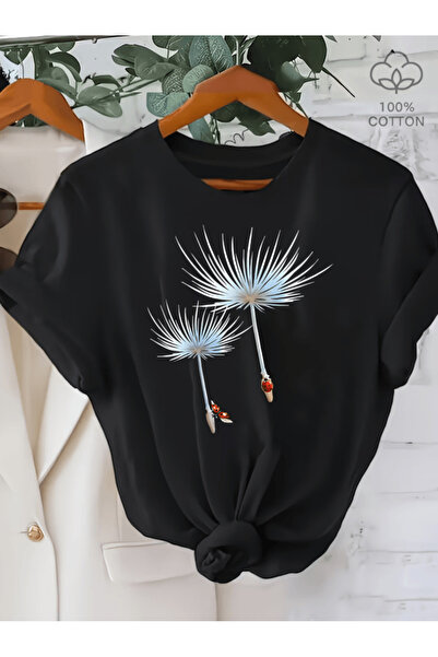 one button تيشيرت مطبوع عليه الهندباء والخنفساء بحجم كبير ممتاز