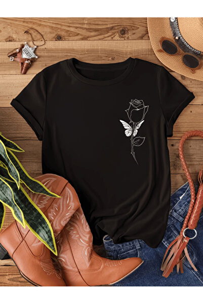 one button Μπλουζάκι Premium Oversize με στάμπα μαύρο τριαντάφυλλο