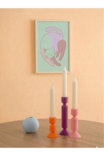 RubaTrend Renkli Şamdan Modern Dekor Mumluk Seti 3'lü Set