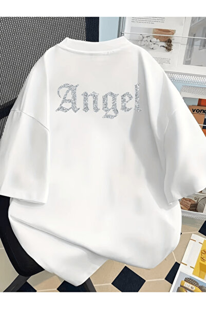 one button Angel Back Printed Premium Oversize T-Shirt