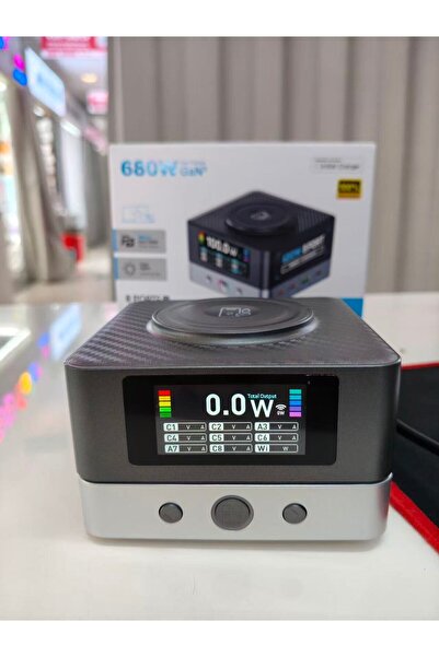 Yellowtech Kablosuz Şarj Destekli 8 Port Masaüstü Hızlı Şarj İstasyonu Dijital Ekranlı 680W