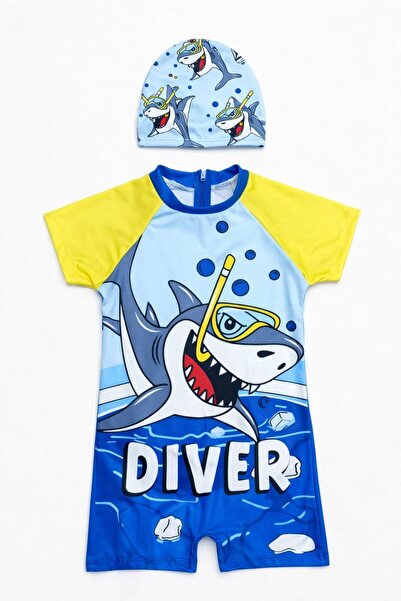 gnygiyim Момчешки бански с щампа на герои, слънцезащитен, с шапка, бързосъхнещ