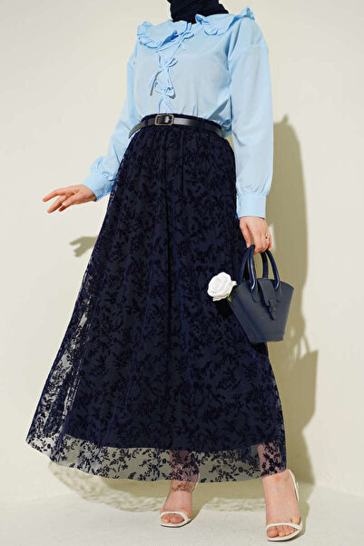 Lavanta Tekstil Belted Lace Detailed Skirt