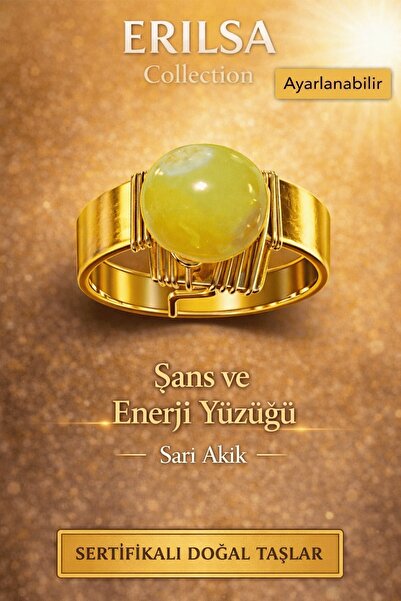 Erilsa Certified Yellow Agate Natural Stone Ring – Adjustable Handmade for Lu...