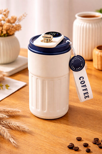 Fidanx Stainless Steel Heat Insulated Thermos Coffee Cup with Digital Tempera...