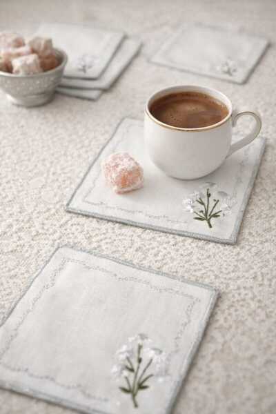 ZORENSA Set of 6 Daisy Embroidered Coffee Presentation Napkins – Fabric Cockt...