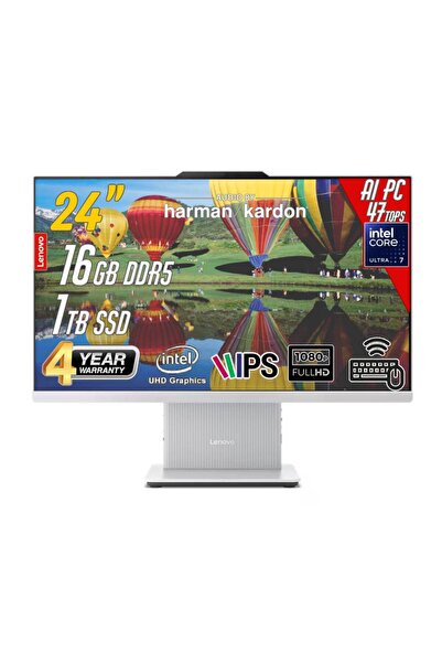 LENOVO IdeaCentre 24ILL11 Intel Core U7-256V 16GB 1TB 24 FHD FreeDos Beyaz AI...