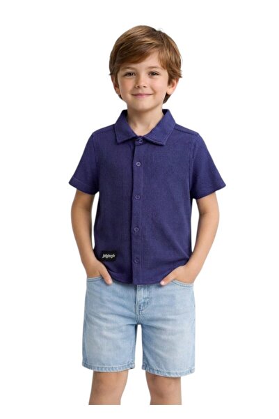 ERDEM KIDS Момчешка ученическа риза с къс ръкав от вафлен плат