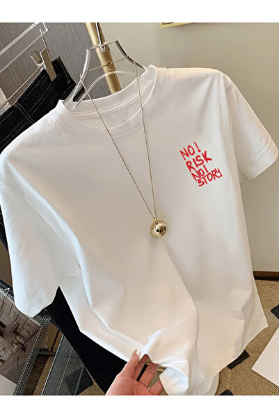 one button Mini No Risk No Story Printed Premium Oversize T-Shirt