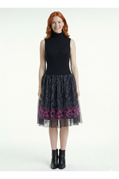 Neden Tekstil Women's Knitwear Slim Fit Mini Dress with Tulle Skirt