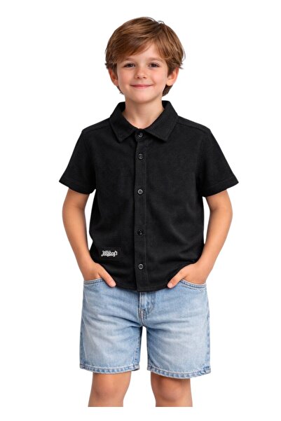 ERDEM KIDS Момчешка ученическа риза с къс ръкав от вафлен плат