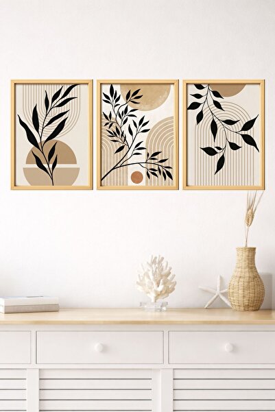 Dekor Floral Çiçek MDF Tablo – 3D Çerçeve Görünümlü Üçlü Dekoratif Duvar Tablosu