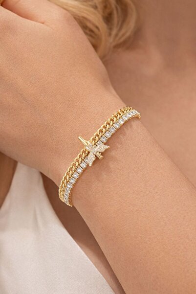 Accessories Hei Zircon Stone Butterfly Figured Double Row Gold Bracelet