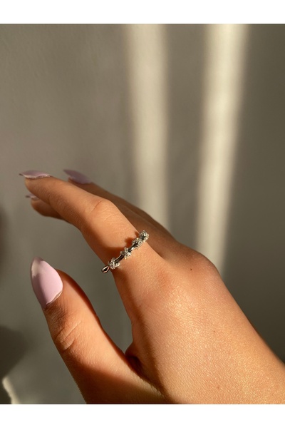 Selay Accessory خاتم رفيع مرصع بالفضة، خاتم نسائي أنيق ولامع