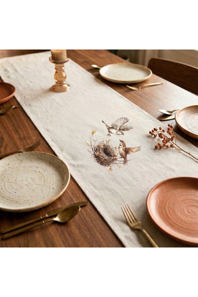 Menar Tasarım Linen Runner 110*40 cm Mackenzie Checkered Design Decorative Ru...