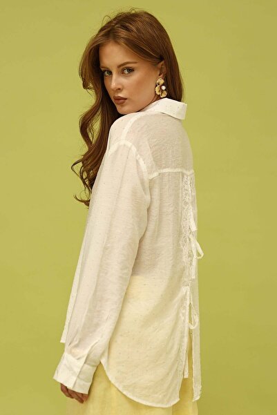 Lavanta Tekstil Stone-Embellished Shirt with a Bow on the Back