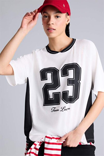 LC Waikiki Oversize V-Neck Digital Printed Sports Tulle Short Sleeve T-Shirt