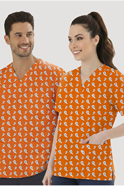 ÇİZGİ MEDİKAL بلوزة علوية مفردة بنمط شبحي لطيف (قماش قطني ليكرا)