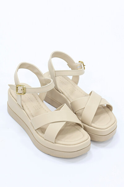 kajal ayakkabı Nvl 402 Cross-Strapped Adjustable Wedge Heeled Sandals
