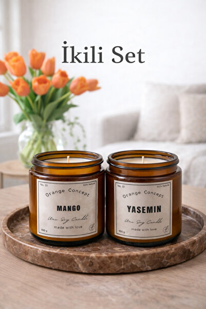 ORANGE CONCEPT Mango & Yasemin Kokulu İkili Mum Seti | Kahve Köşesi | Ortam M...