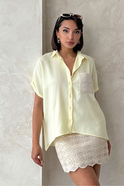 VERYMODA Linen Shirt with Appliqué Pockets - Yellow |   D2360