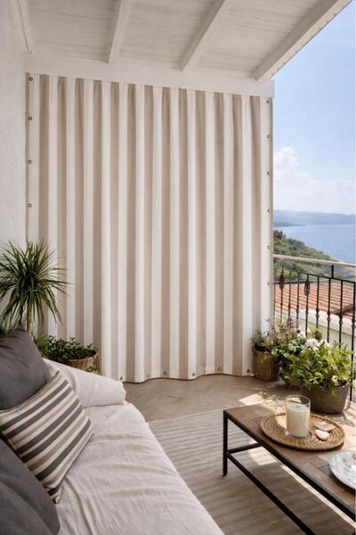 ALTINPAMUK Balcony Curtain Cream-Beige Enxboy Option''Eyelet'' Balcony Tarpau...