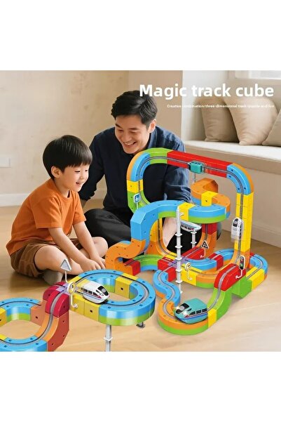 OEM Set Tren Construcție Copii 123 Piese – Pista 3D Track Cube, Joc STEM Crea...