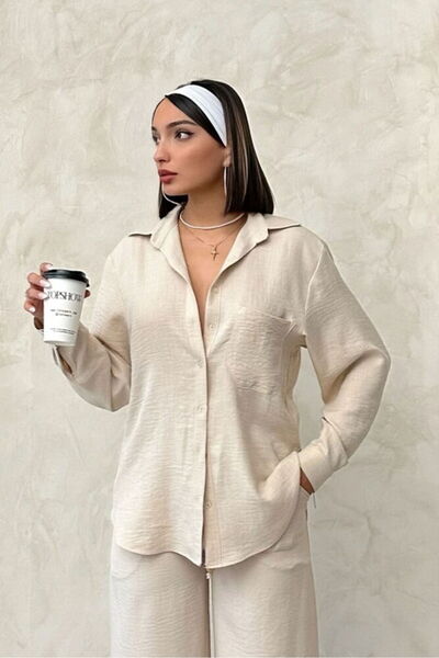 VERYMODA Πουκάμισο από πέτρινο λινό με λεπτομέρεια τσέπης |   F1200