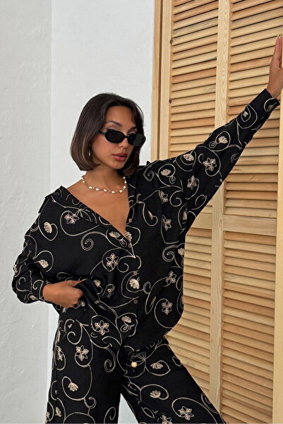 VERYMODA Κεντητό πουκάμισο - Μαύρο σχέδιο 2 |   F1899