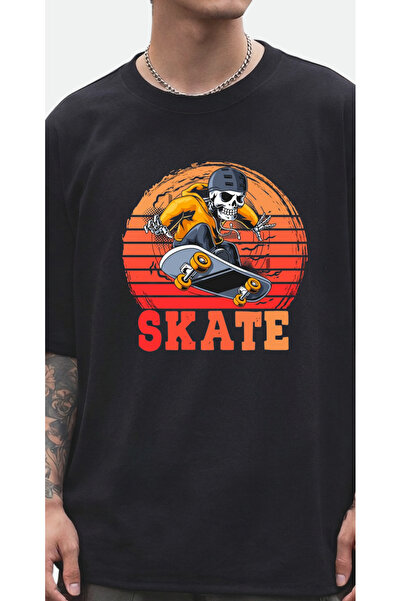 dompulerimoda Skates Bull Printed Unisex Oversize Black T-Shirt