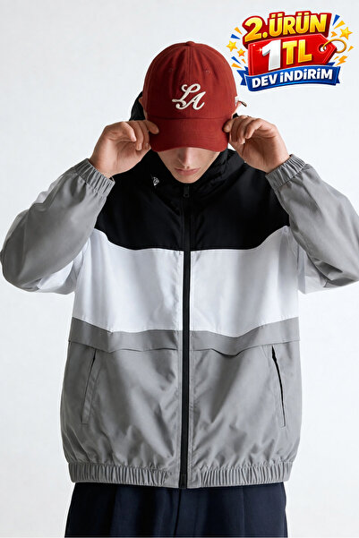 DAMGA JEANS Men's Elite Comfort Patterned Gray Raincoat & Windbreaker with Po...