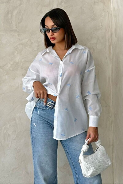 VERYMODA Embroidered Voile Shirt - Blue |   F1876