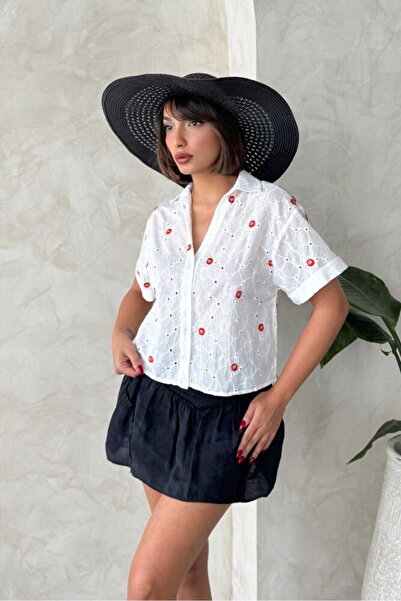 VERYMODA Κεντημένο Πουκάμισο Μπροντέ - Κόκκινο Dsn1 |   D2806