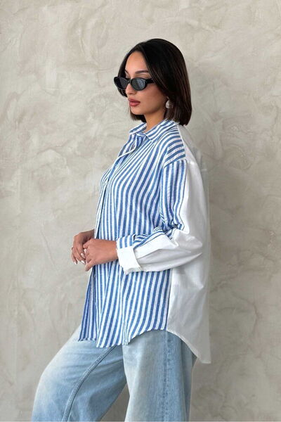 VERYMODA Striped Linen Shirt - Light Blue |   F1919