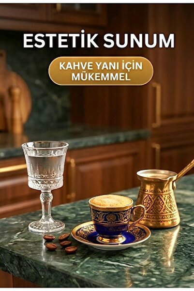ÇEYZAL 6'lı Lüks Kristal Desenli Ayaklı Kahve Yanı Su Bardağı - 80 ml