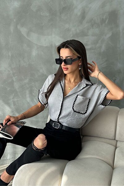 VERYMODA Gray Shepherd Stitched Linen Shirt |   D2597