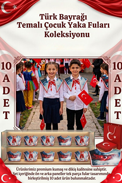 nurfemina Türk Bayrağı Desenli Dalgalanan Ay Yıldız Gökyüzü Temalı Çocuk Yaka...