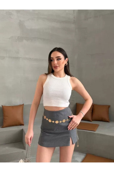 Kanonik Education Tricou crop elastic cu guler Halter pentru damă