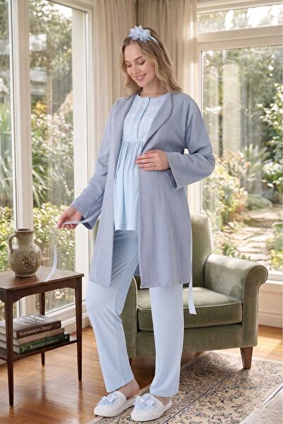 Lohussa New Season Blue Shawl Collar Lace Summer Special Design 100% Cotton M...