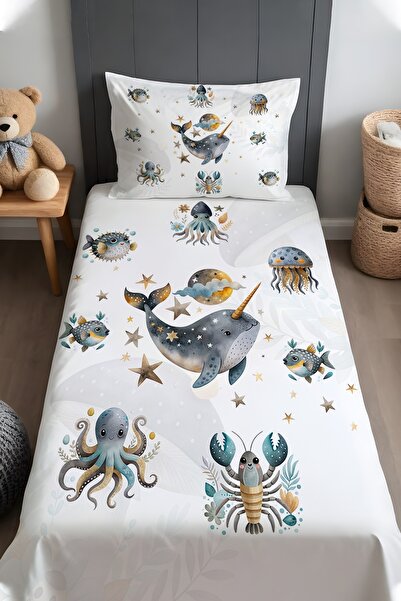 EVPANYA Blue Depth Patterned Bedspread and Pillowcase