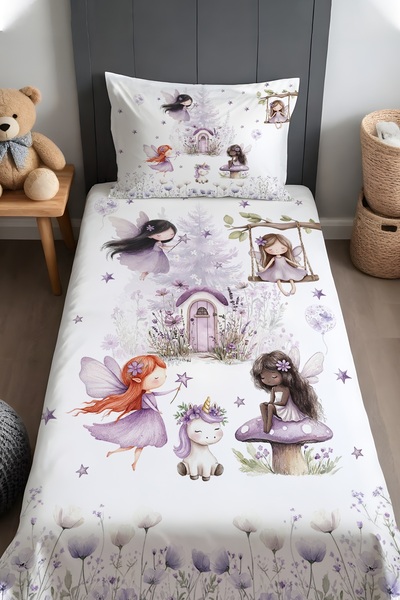 EVPANYA غطاء سرير وغطاء وسادة منقوشان من سلسلة أرض الجنيات اللامعة