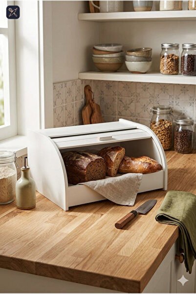 LeylArt Wooden covered bread box, white, bread box