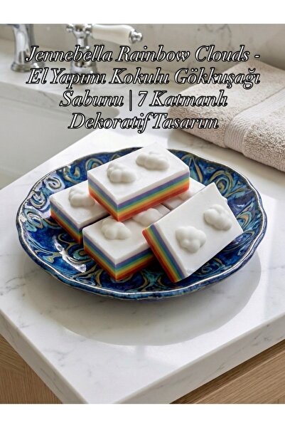 JENNEBELLA Rainbow Clouds - El Yapımı Kokulu Gökkuşağı Sabunu | 7 Katmanlı De...