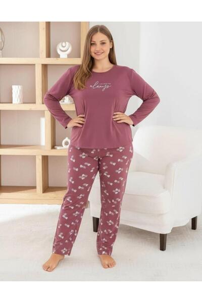 Pijamoni Women's Milan Large Size Crew Neck Long Sleeve Slim Pajama Set 7666/...